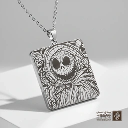 گردنبند طرح چهره جک اسکلینگتون ماندالا (حکاکی لیزری فایبر، مدل قاب مربع) کد 501647