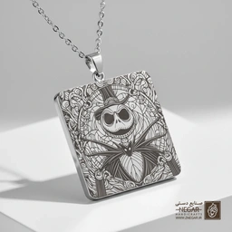 گردنبند طرح جک اسکلینگتون مقتدر (حکاکی لیزری فایبر، مدل قاب مربع) کد 501652