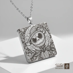 گردنبند طرح چهره جک اسکلینگتون (حکاکی لیزری فایبر، مدل قاب مربع) کد 501653