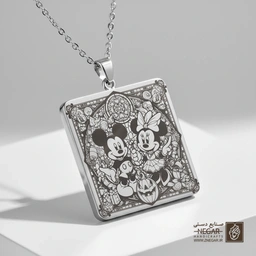 گردنبند طرح میکی و مینی هالووینی (حکاکی لیزری فایبر، مدل قاب مربع) کد 501682
