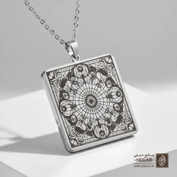 گردنبند طرح تار عنکبوت ماندالا (حکاکی لیزری فایبر، مدل قاب مربع) کد 501694