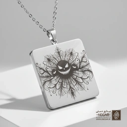 گردنبند طرح ستاره عنکبوتی خبیث (حکاکی لیزری فایبر، مدل قاب مربع) کد 501697