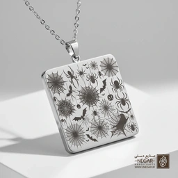 گردنبند طرح پترن عنکبوت و ستاره (حکاکی لیزری فایبر، مدل قاب مربع) کد 501703