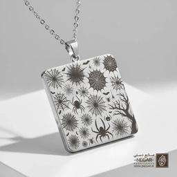 گردنبند طرح بارش عنکبوت و تار (حکاکی لیزری فایبر، مدل قاب مربع) کد 501707
