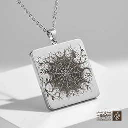گردنبند طرح تار عنکبوت انتزاعی (حکاکی لیزری فایبر، مدل قاب مربع) کد 501709