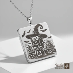 گردنبند طرح باب‌اسفنجی جادوگر (حکاکی لیزری فایبر، مدل قاب مربع) کد 501713