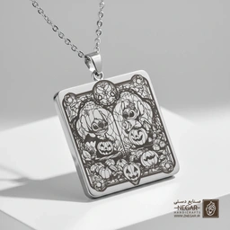 گردنبند طرح استیچ (Stitch) و کدو هالووین (حکاکی لیزری فایبر، مدل قاب مربع) کد 501720