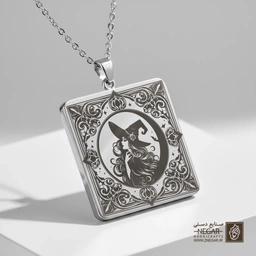 گردنبند طرح جادوگر (Witch) در قاب (حکاکی لیزری فایبر، مدل قاب مربع) کد 501722