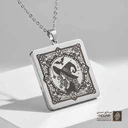 گردنبند طرح جادوگر مدرن (سیلئوت) (حکاکی لیزری فایبر، مدل قاب مربع) کد 501727