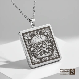 گردنبند طرح همبرگر طبقاتی (هنری) (حکاکی لیزری فایبر، مدل قاب مربع) کد 501730