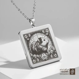 گردنبند طرح همستر فانتزی (حکاکی لیزری فایبر، مدل قاب مربع) کد 501736