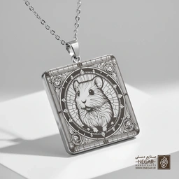 گردنبند طرح همستر ایستاده (رئال) (حکاکی لیزری فایبر، مدل قاب مربع) کد 501740