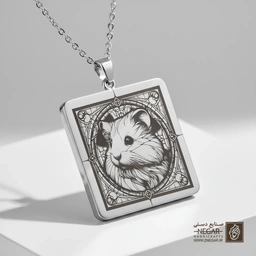 گردنبند طرح چهره همستر (حکاکی لیزری فایبر، مدل قاب مربع) کد 501741