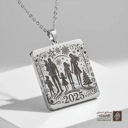 گردنبند طرح پیاده‌روی خانواده  (حکاکی لیزری فایبر، مدل قاب مربع) کد 501746