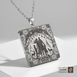 گردنبند طرح سیلئوت خانواده و ماه (حکاکی لیزری فایبر، مدل قاب مربع) کد 501749