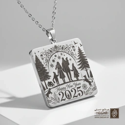 گردنبند طرح جشن سال نو  (حکاکی لیزری فایبر، مدل قاب مربع) کد 501750