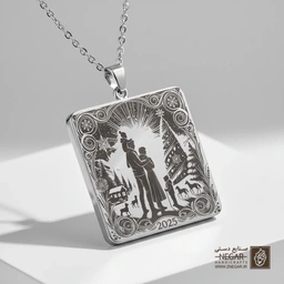 گردنبند طرح پناه خانواده () (حکاکی لیزری فایبر، مدل قاب مربع) کد 501754