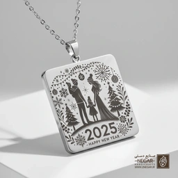 گردنبند طرح زوج و فرزند زیر ماه (حکاکی لیزری فایبر، مدل قاب مربع) کد 501759