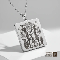 گردنبند طرح مهر مادری و پدری  (حکاکی لیزری فایبر، مدل قاب مربع) کد 501761