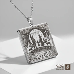 گردنبند طرح خانواده در قاب طبیعت (حکاکی لیزری فایبر، مدل قاب مربع) کد 501765