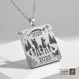 گردنبند طرح کودکان و سال نو  (حکاکی لیزری فایبر، مدل قاب مربع) کد 501766