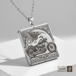 گردنبند طرح موتور هارلی دیویدسون (حکاکی لیزری فایبر، مدل قاب مربع) کد 501769