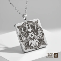 گردنبند طرح هارلی کوئین (Harley Quinn) (حکاکی لیزری فایبر، مدل قاب مربع) کد 501775