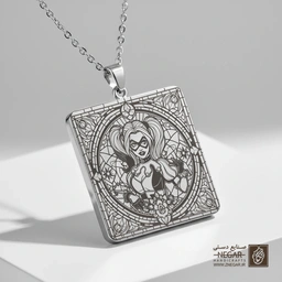 گردنبند طرح هارلی کوئین در قاب اسلیمی (حکاکی لیزری فایبر، مدل قاب مربع) کد 501778