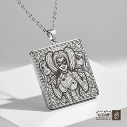 گردنبند طرح فانتزی هارلی کوئین (حکاکی لیزری فایبر، مدل قاب مربع) کد 501779