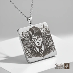 گردنبند طرح پرتره هری پاتر (حکاکی لیزری فایبر، مدل قاب مربع) کد 501794