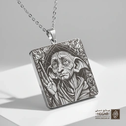 گردنبند طرح پرتره دابی (Dobby) محبوب (حکاکی لیزری فایبر، مدل قاب مربع) کد 501798