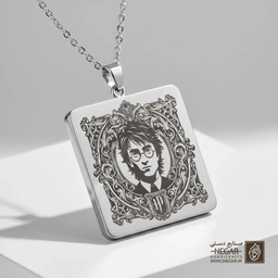 گردنبند طرح لوگوی هری پاتر () (حکاکی لیزری فایبر، مدل قاب مربع) کد 501800