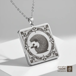 گردنبند طرح سیلئوت جوجه‌تیغی (حکاکی لیزری فایبر، مدل قاب مربع) کد 501817