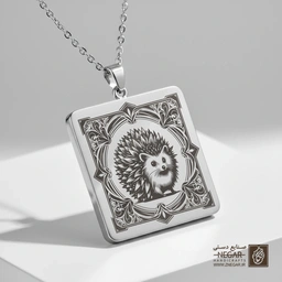 گردنبند طرح جوجه‌تیغی ایستاده (حکاکی لیزری فایبر، مدل قاب مربع) کد 501820