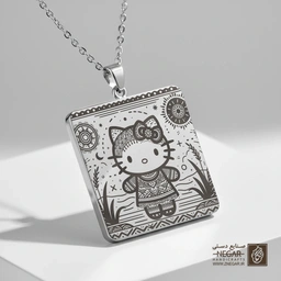 گردنبند طرح هلو کیتی (Hello Kitty) ژاپنی (حکاکی لیزری فایبر، مدل قاب مربع) کد 501822