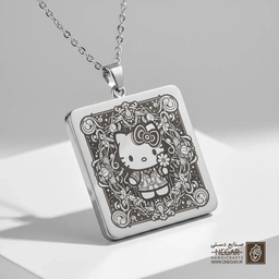 گردنبند طرح هلو کیتی در قاب تزیینی (حکاکی لیزری فایبر، مدل قاب مربع) کد 501823
