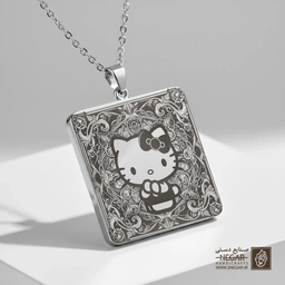 گردنبند طرح هلو کیتی کلاسیک (حکاکی لیزری فایبر، مدل قاب مربع) کد 501828