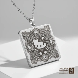 گردنبند طرح هلو کیتی ماندالا (حکاکی لیزری فایبر، مدل قاب مربع) کد 501833