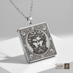 گردنبند طرح چهره هرکول (اساطیری) (حکاکی لیزری فایبر، مدل قاب مربع) کد 501835