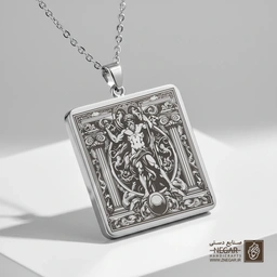 گردنبند طرح هرکول و نبرد اساطیری (حکاکی لیزری فایبر، مدل قاب مربع) کد 501837