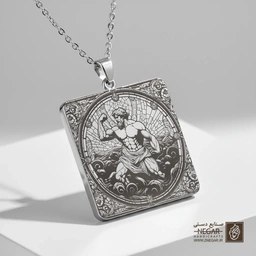 گردنبند طرح هرکول در حال مبارزه (حکاکی لیزری فایبر، مدل قاب مربع) کد 501841