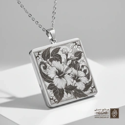 گردنبند طرح دسته گل ختمی (حکاکی لیزری فایبر، مدل قاب مربع) کد 501844