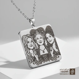 گردنبند طرح جادوگران ایستاده (حکاکی لیزری فایبر، مدل قاب مربع) کد 501859