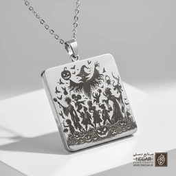 گردنبند طرح رقص جادوگران زیر ماه (حکاکی لیزری فایبر، مدل قاب مربع) کد 501862