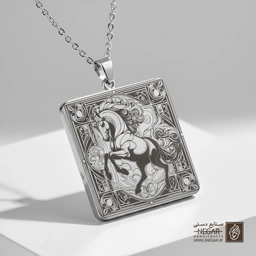 گردنبند طرح اسب (Horse) در قاب ماندالا (حکاکی لیزری فایبر، مدل قاب مربع) کد 501873