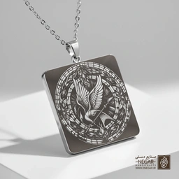 گردنبند طرح نماد عطش مبارزه (حکاکی لیزری فایبر، مدل قاب مربع) کد 501902
