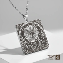 گردنبند طرح نماد پانم و مرغ مقلد (حکاکی لیزری فایبر، مدل قاب مربع) کد 501908