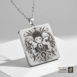 گردنبند طرح گون آزادیکس (Gon Freecss) (حکاکی لیزری فایبر، مدل قاب مربع) کد 501920