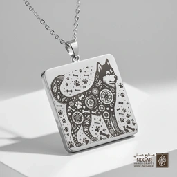 گردنبند طرح هاسکی ایستاده (حکاکی لیزری فایبر، مدل قاب مربع) کد 501926