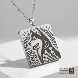 گردنبند طرح هاسکی با نقوش ماندالا (حکاکی لیزری فایبر، مدل قاب مربع) کد 501930